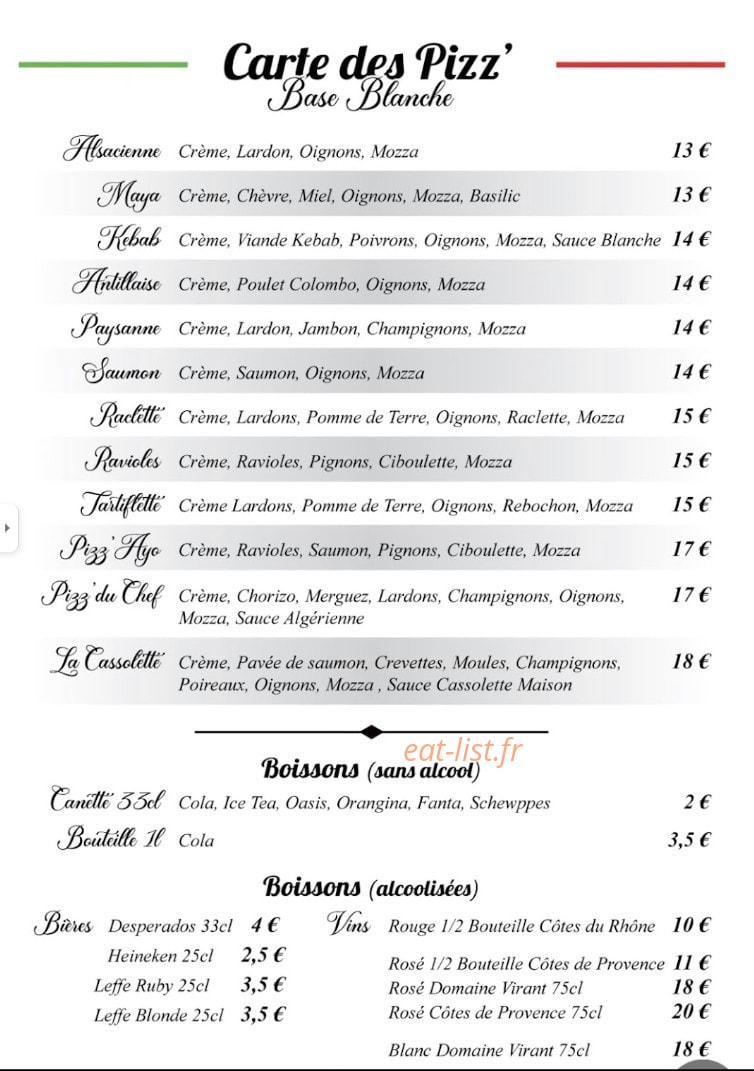 Pizz'Ayo — carte page 1