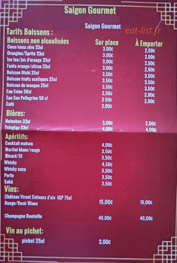 Saigon Gourmet — carte page 2