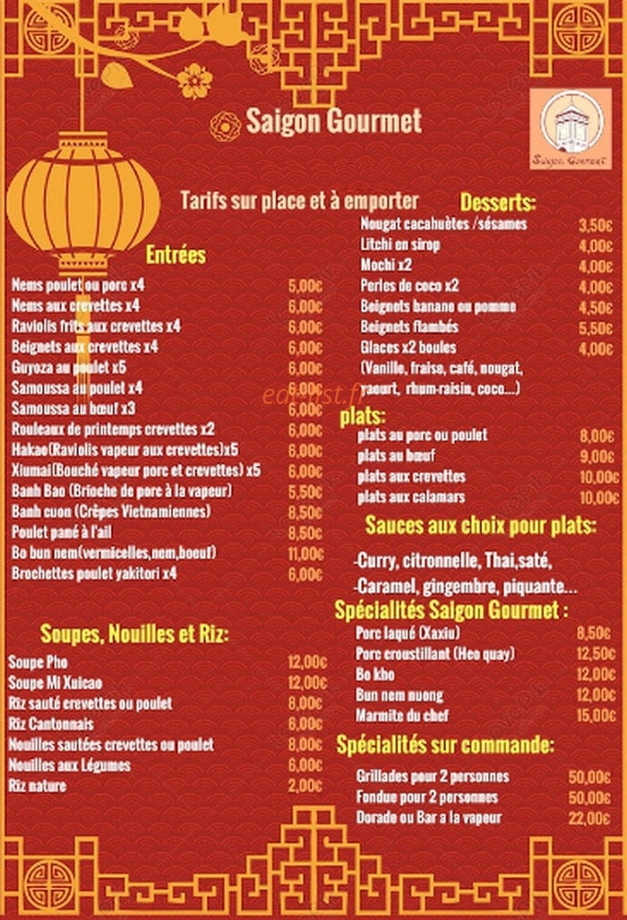 Saigon Gourmet — carte page 1