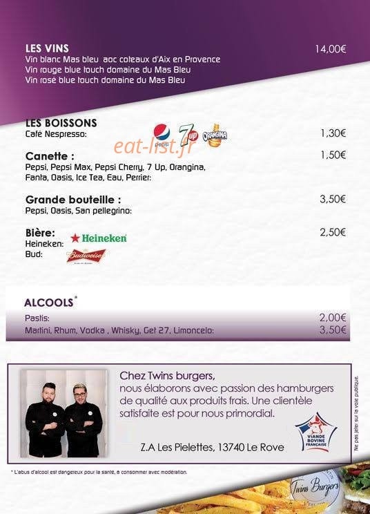Twin’s Burgers — carte page 4