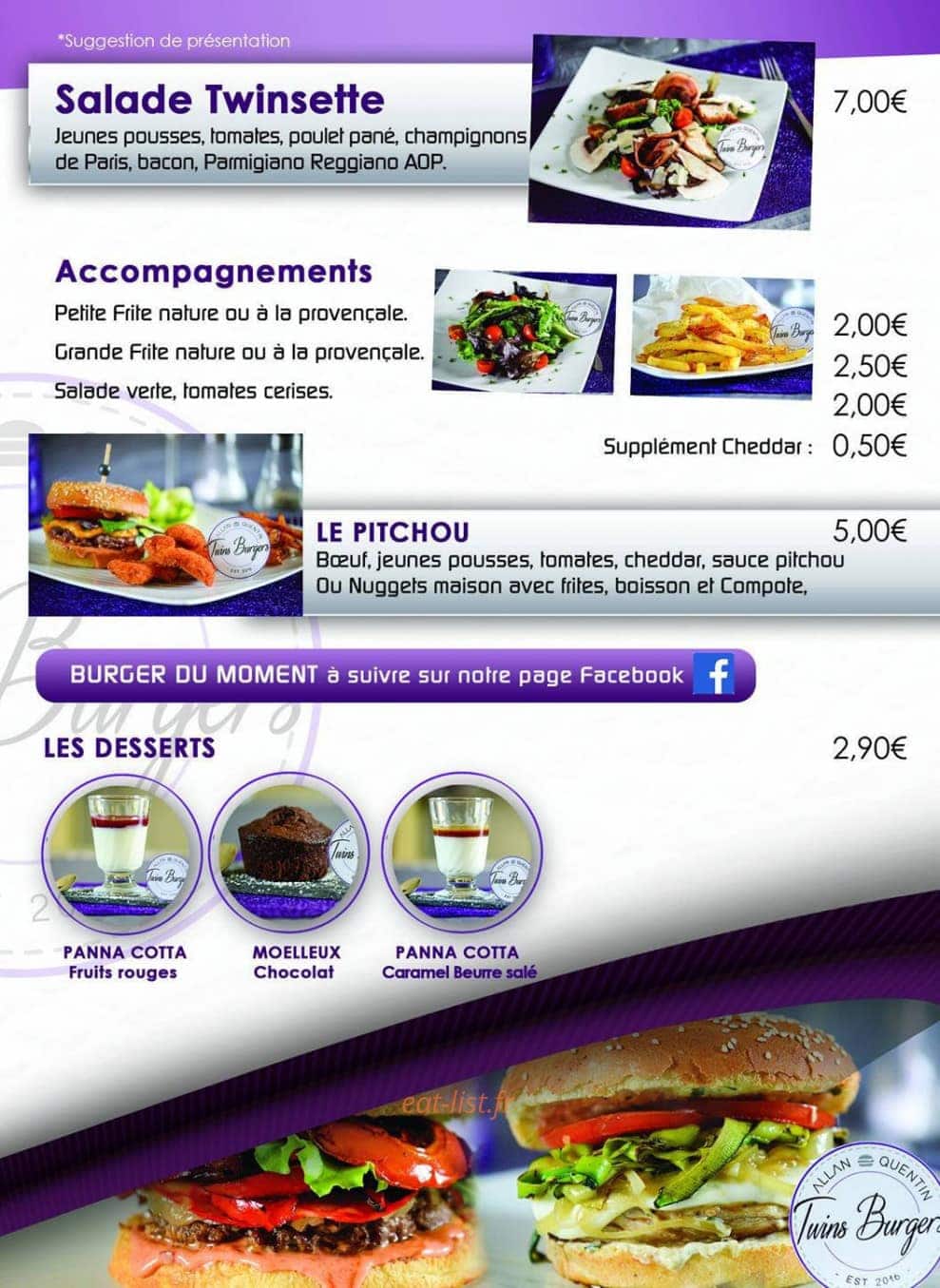 Twin’s Burgers — carte page 3