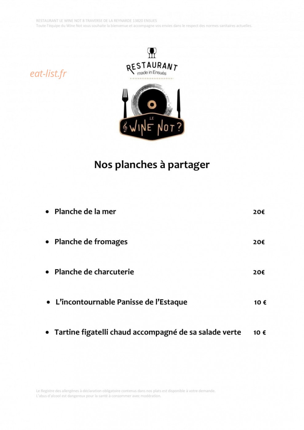 Wine-not — carte page 1