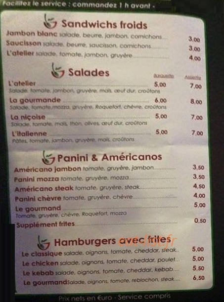 Atelier gourmand — carte page 2