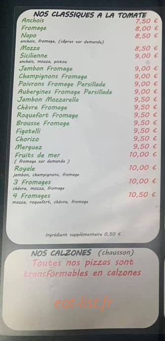 Mc Pizza — carte page 1