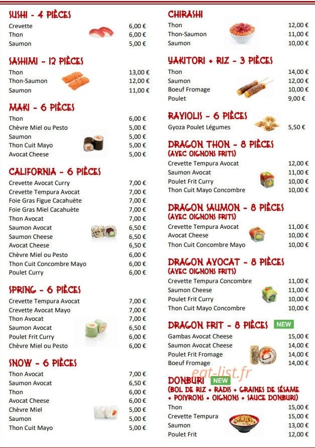 Carte et menu de Restaurant Soleil d'Asie à Roquefort la Bedoule — Les sushis , makis,.....