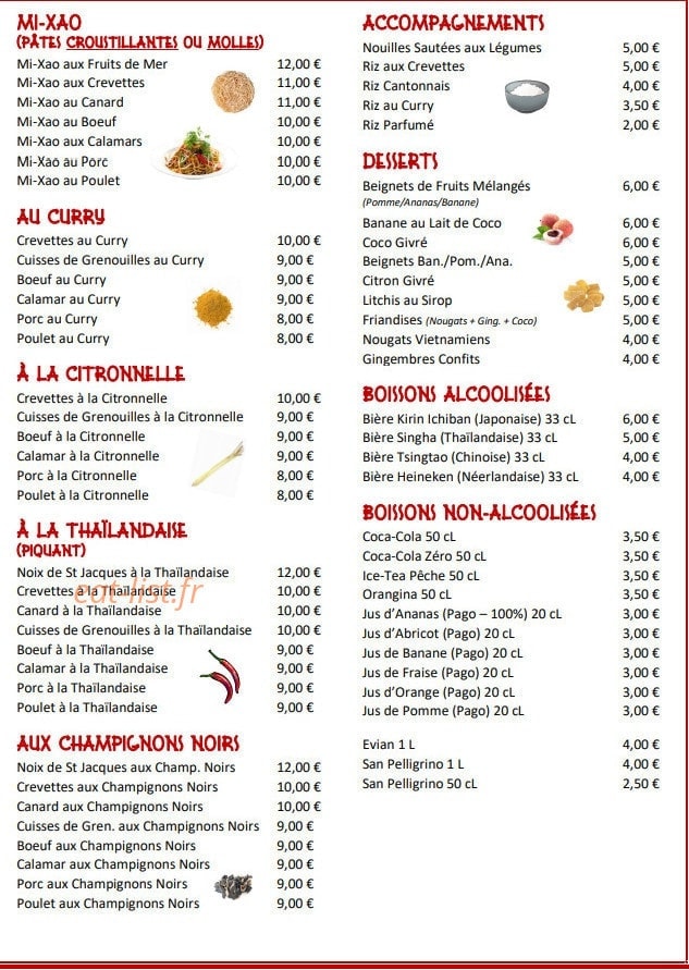 Carte et menu de Restaurant Soleil d'Asie à Roquefort la Bedoule — Les desserts et accompangements