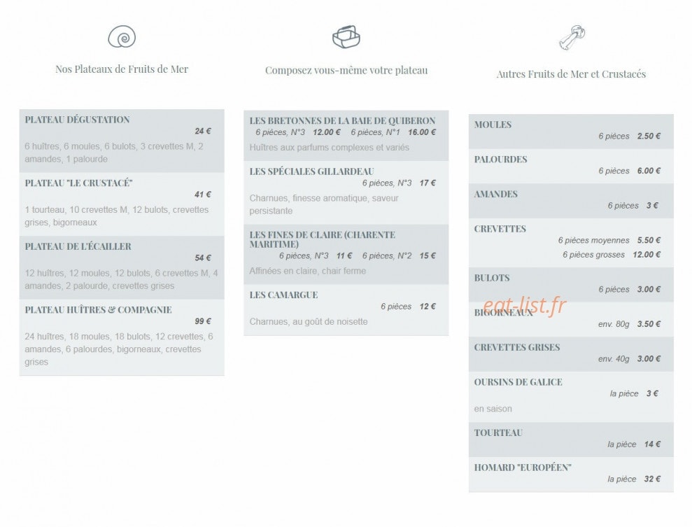Huîtres & compagnie — carte page 1