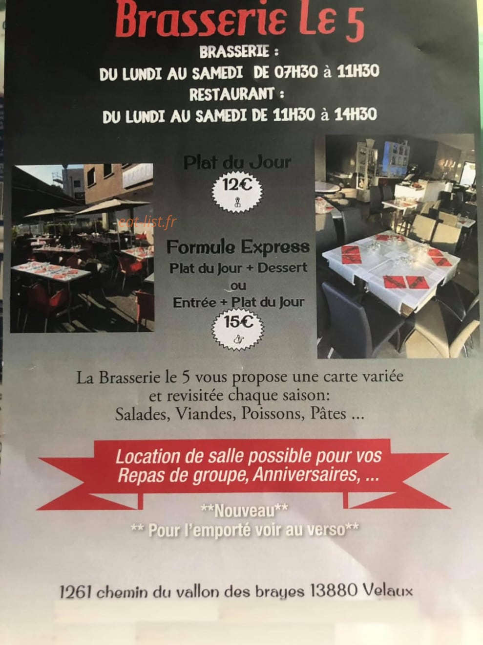 Brasserie Le 5 — carte page 1