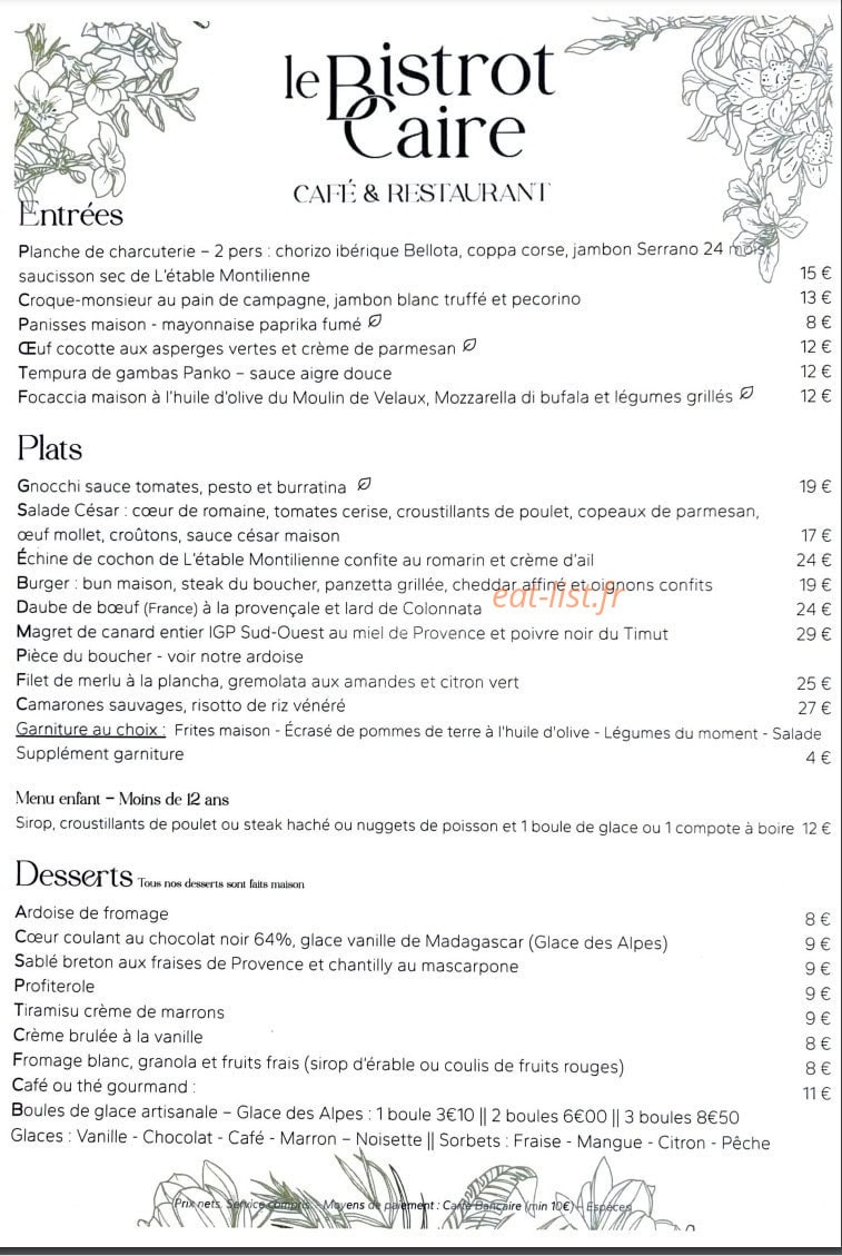 Le Bistrot Caire — carte page 2