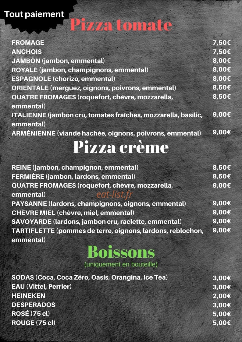 Carte et menu de Pizza del Napoli à Saint Mitre les Remparts — Les pizzas et boissons