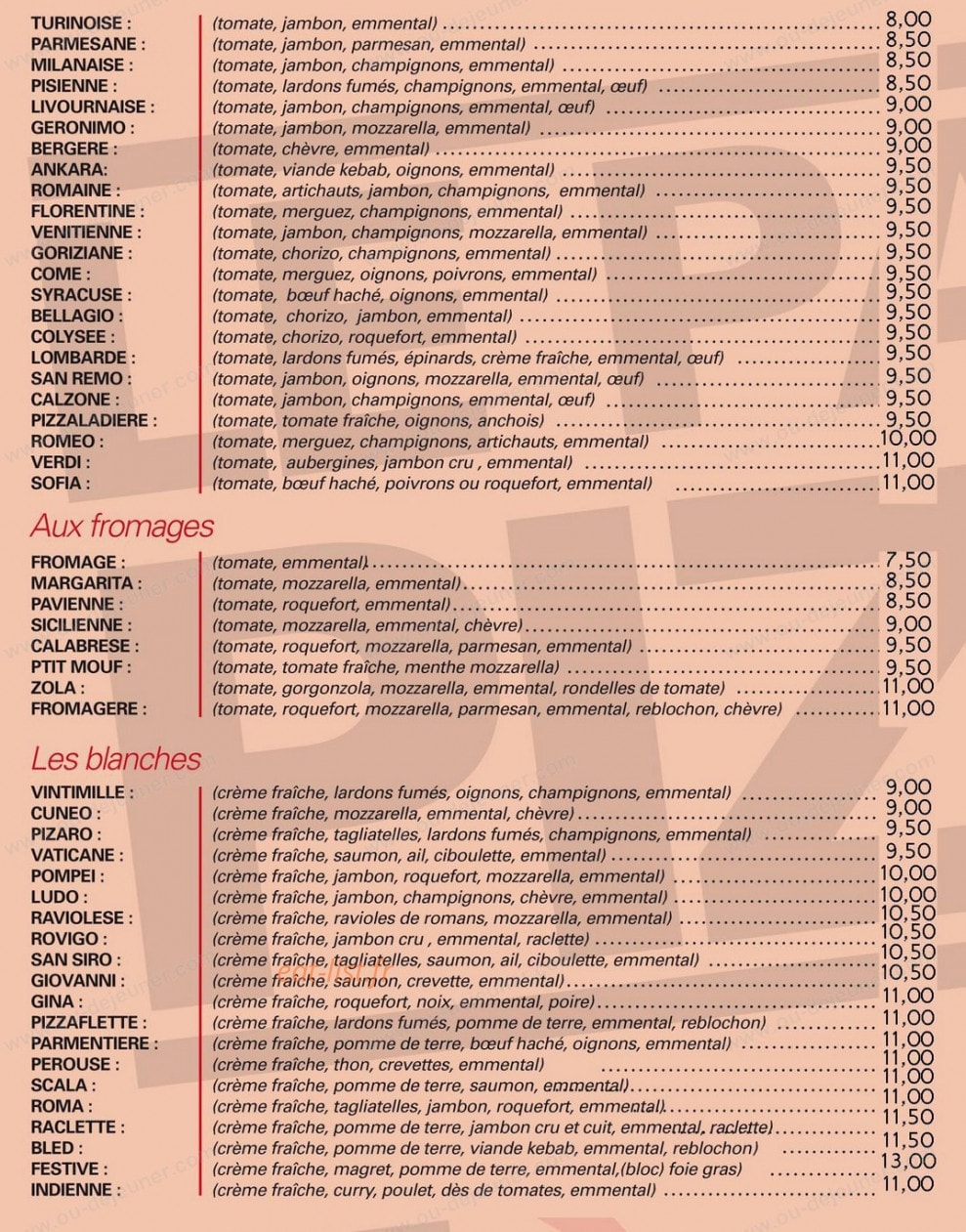 Le Pat' A Pizza — carte page 1