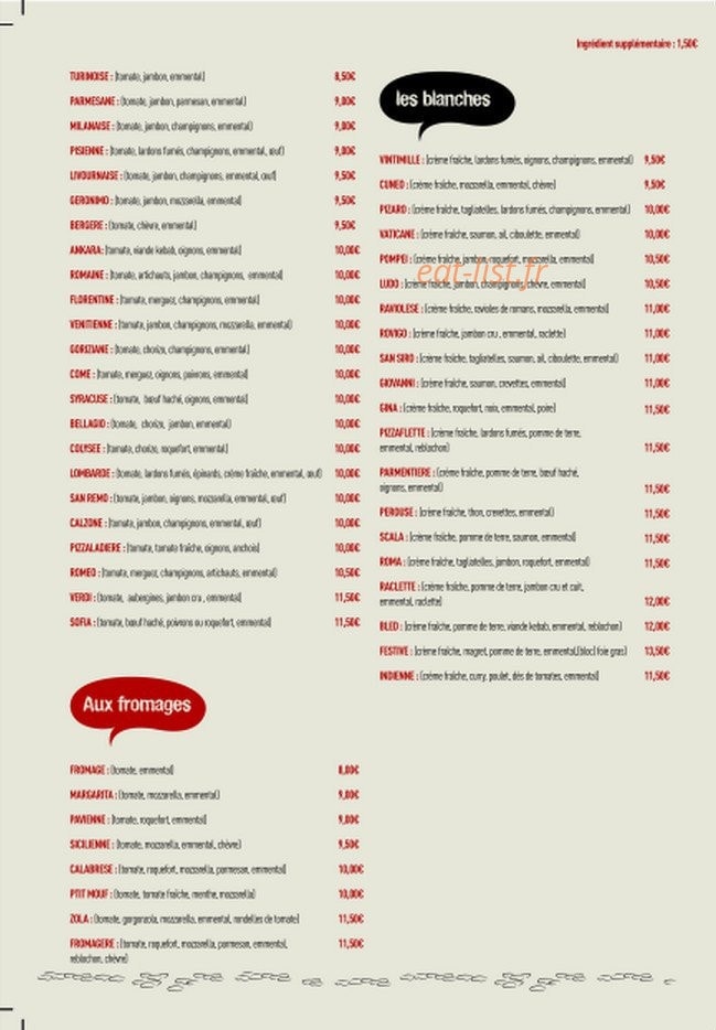 Le Pat' a Pizza — carte page 1