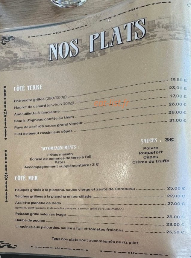 La Brasserie de Cadolive — carte page 1