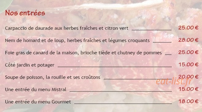 Restaurant Les Girelles — carte page 1