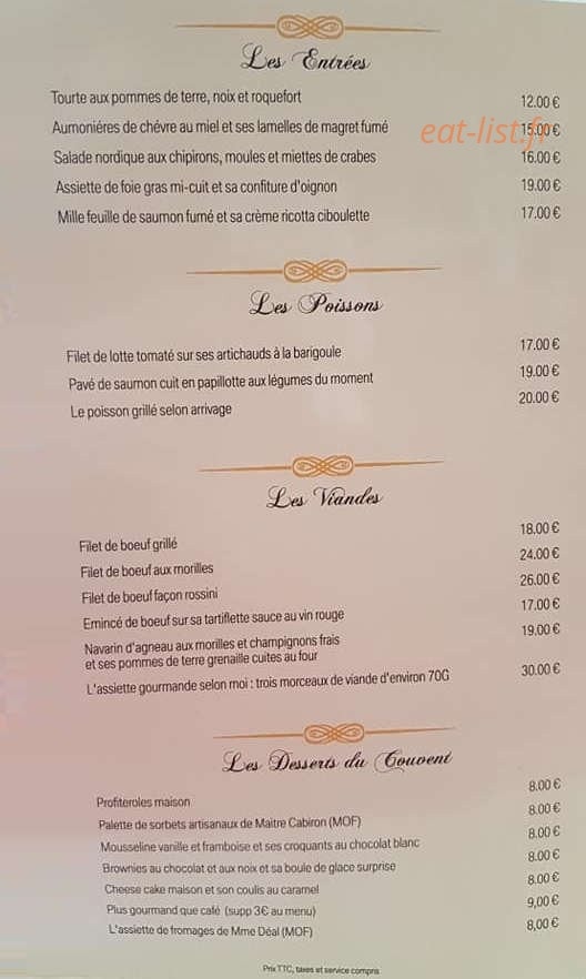 Au p'tit couvent — carte page 1