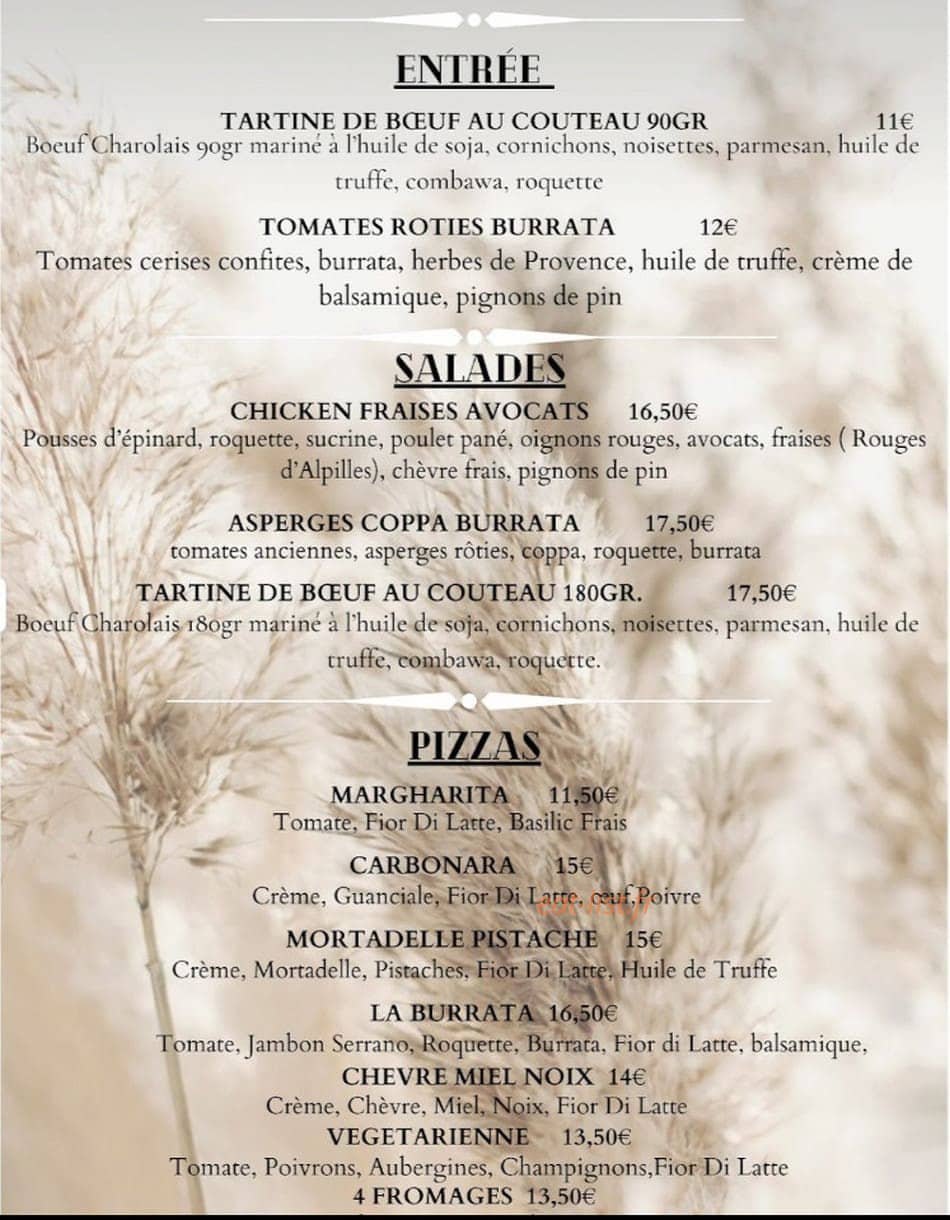 Carte et menu de La paillote des alpilles à Fontvieille — Les entrées, salades et pizzas