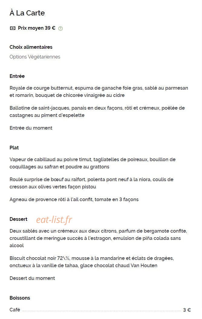 La Table d'Hôtes d'Emma — carte page 1
