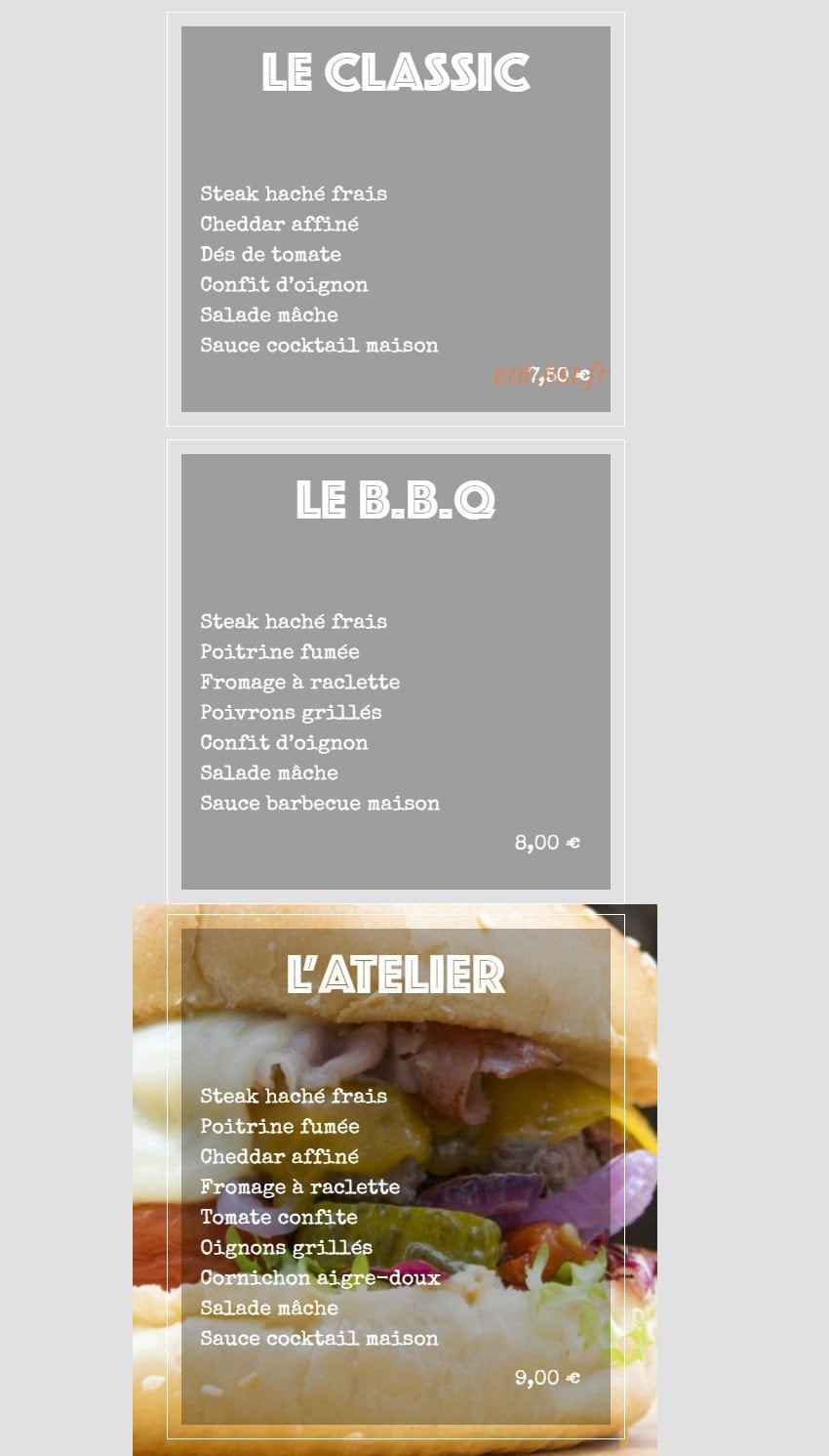 Atelier du Burger — carte page 1