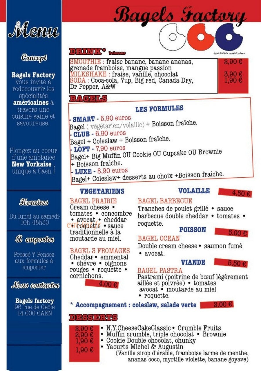 Bagels factory — carte page 1