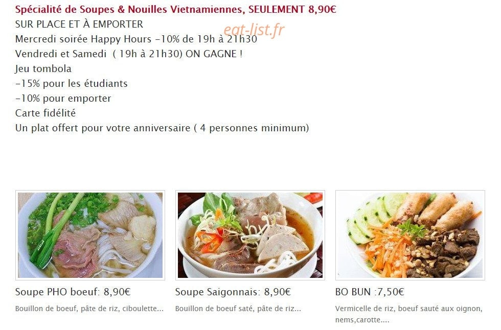 Bistrot Saigon — carte page 1