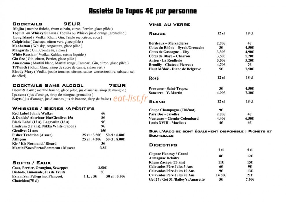 Boeuf & Cow — carte page 7