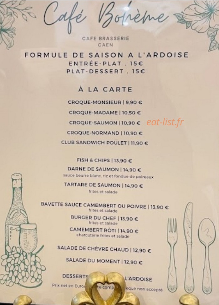 Café Bohème — carte page 1