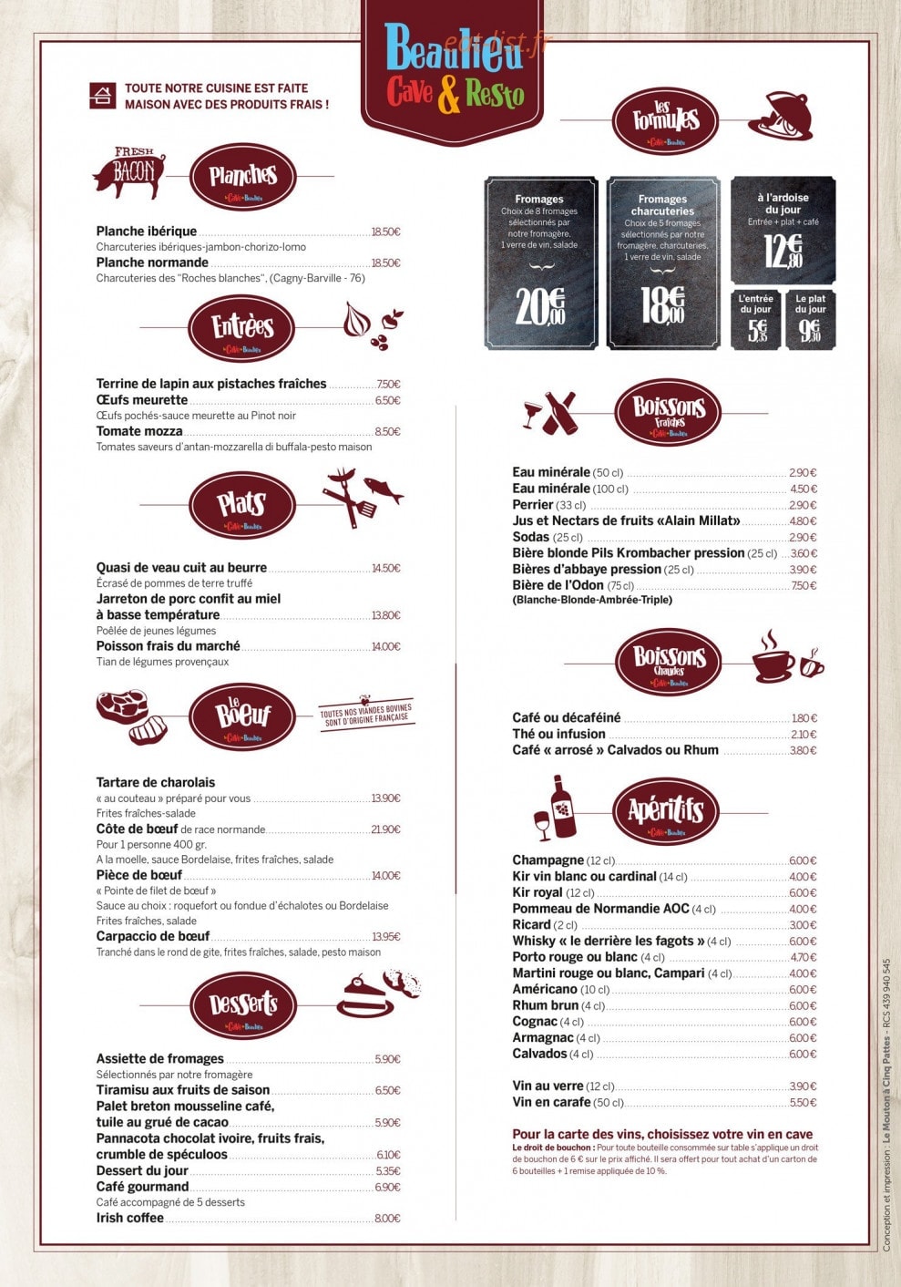 Cave & Resto de Beaulieu — carte page 1