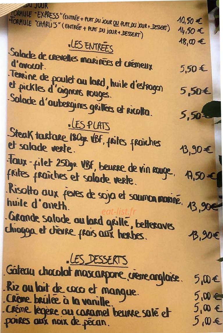 Charli’s — carte page 1