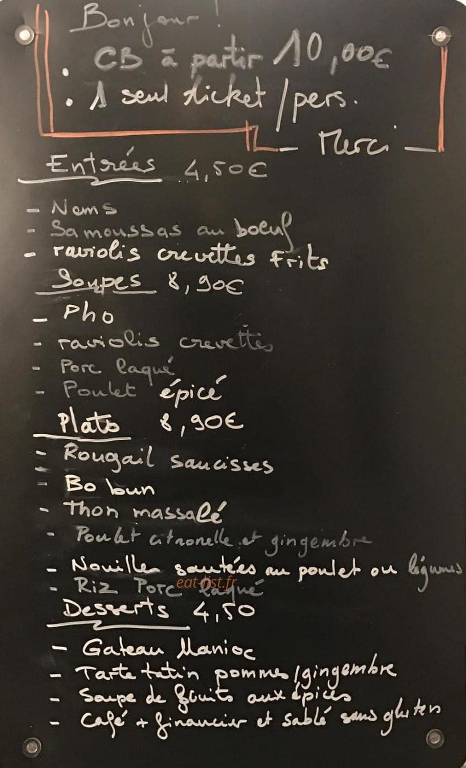 Chez Sandy — carte page 1