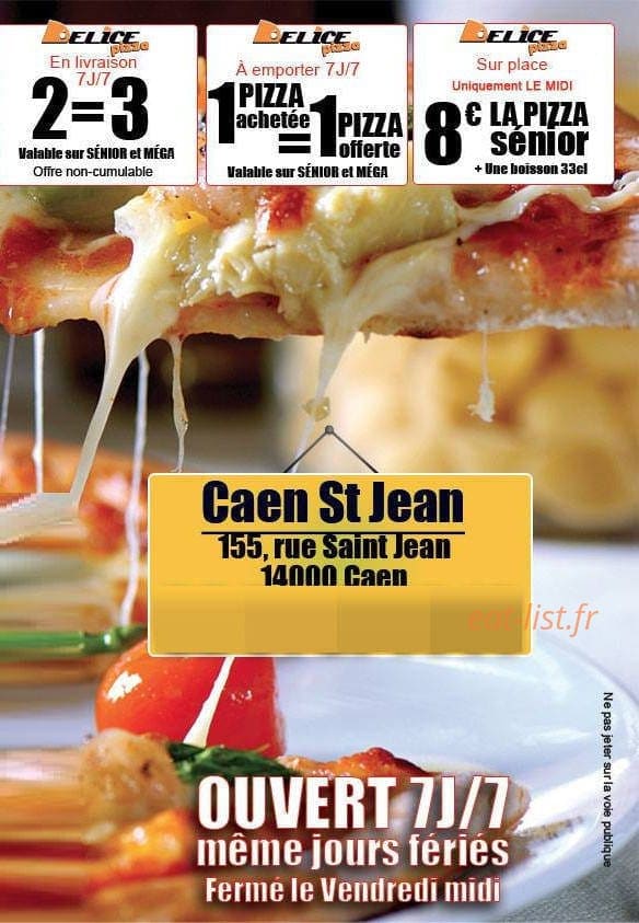 Délice Pizza — carte page 1