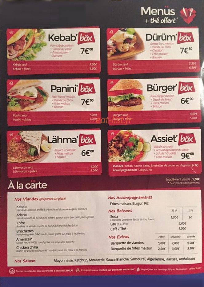 Döner Böx — carte page 1