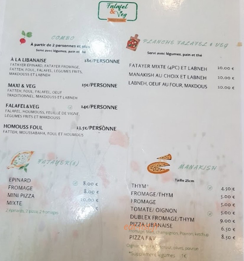 Falafel & Veg — carte page 1