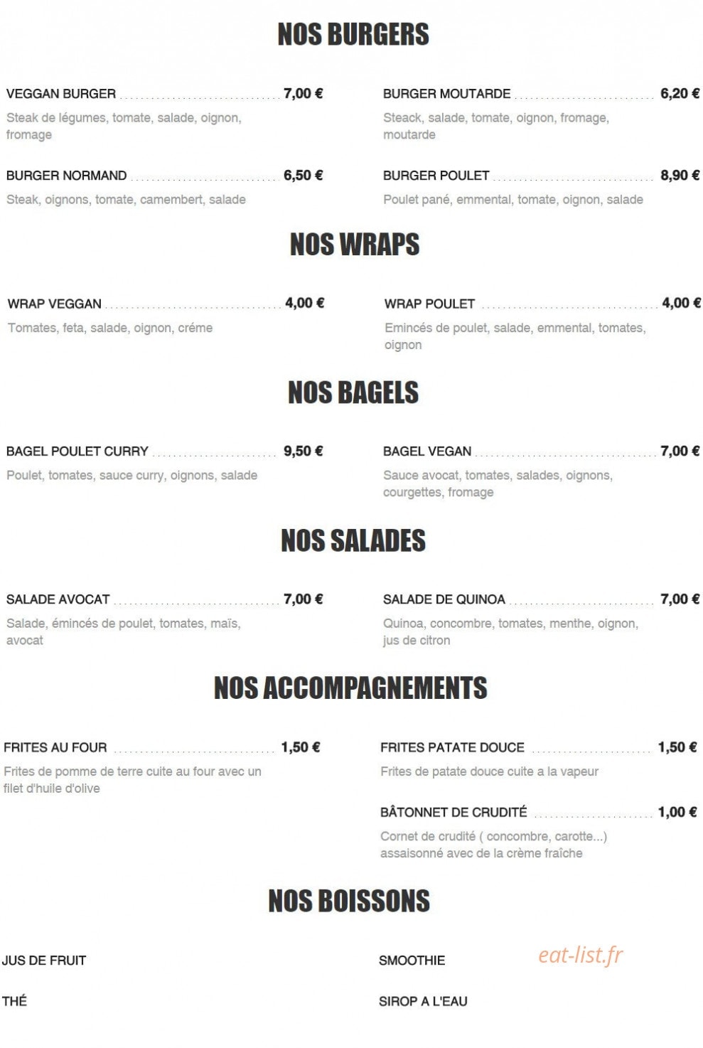 Green&Bio Burger — carte page 1