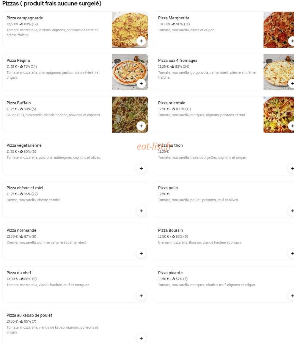 Carte et menu de Jean vilar pizzeria grille kebap à Caen — Les pizzas