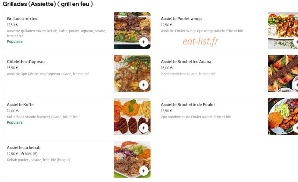 Carte et menu de Jean vilar pizzeria grille kebap à Caen — Les grillades