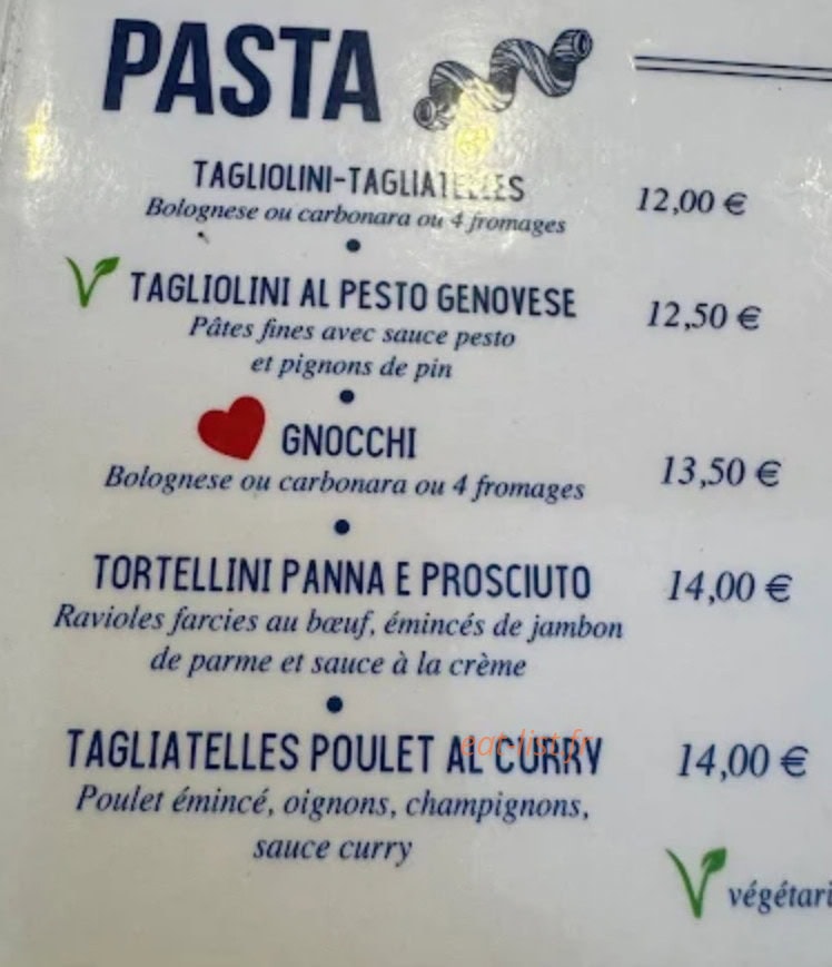 Carte et menu de La Buona Tavola à Caen — Les pates