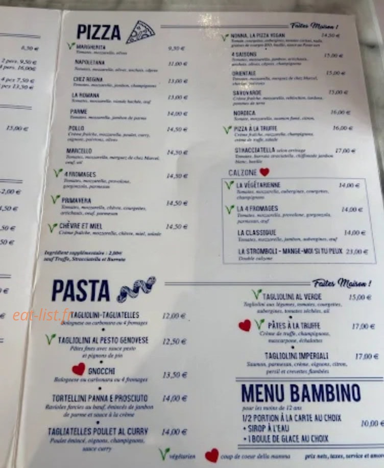 Carte et menu de La Buona Tavola à Caen — Pizzas;pates...