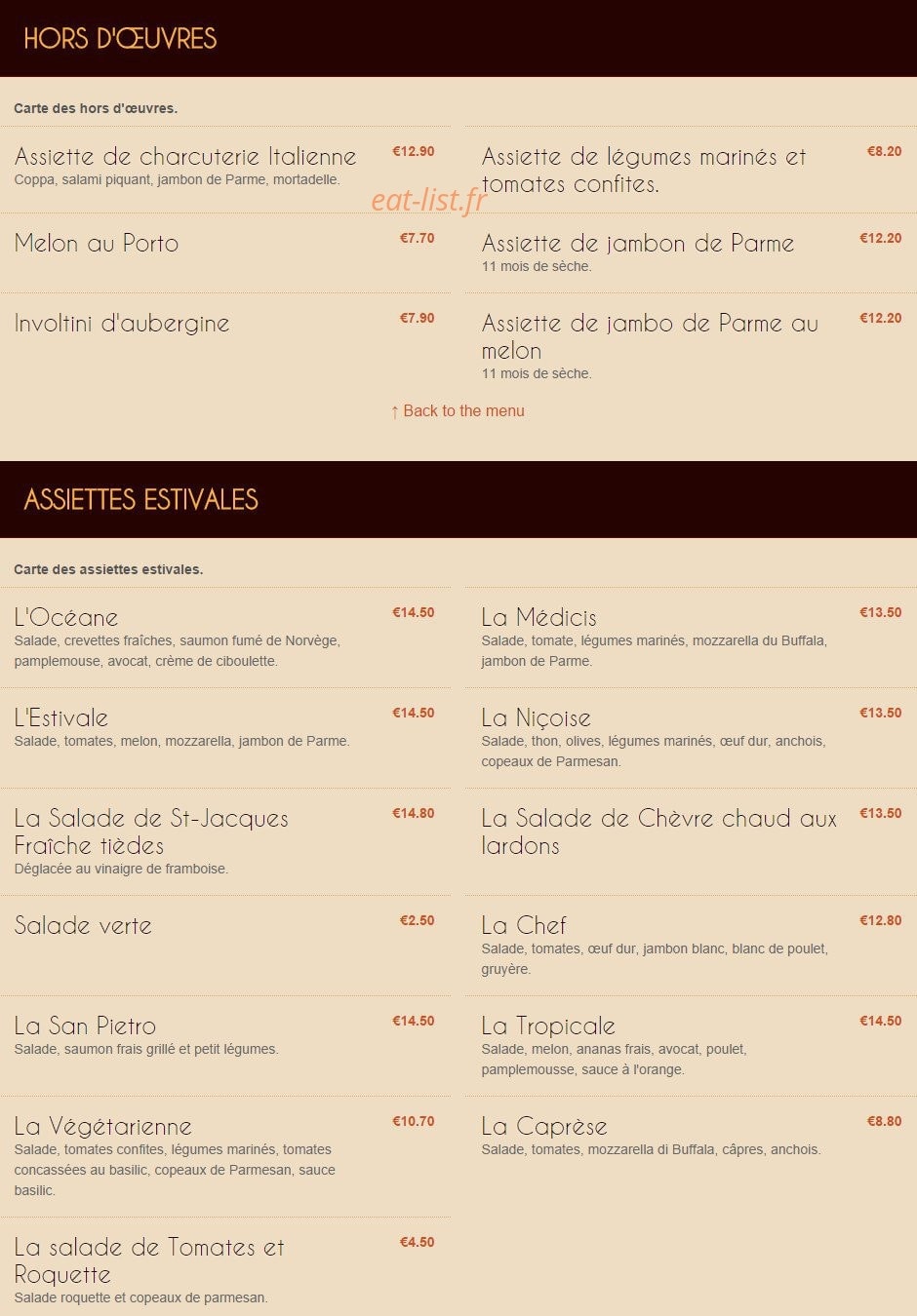 La Medicis — carte page 2