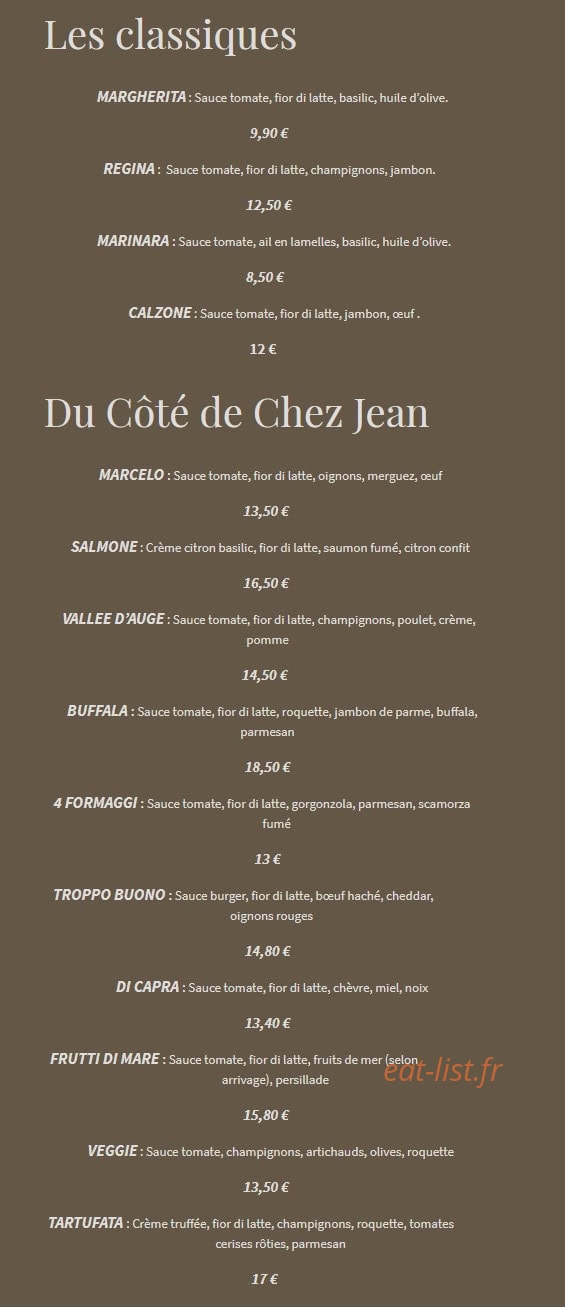 La Pizz' Chez Jean — carte page 1