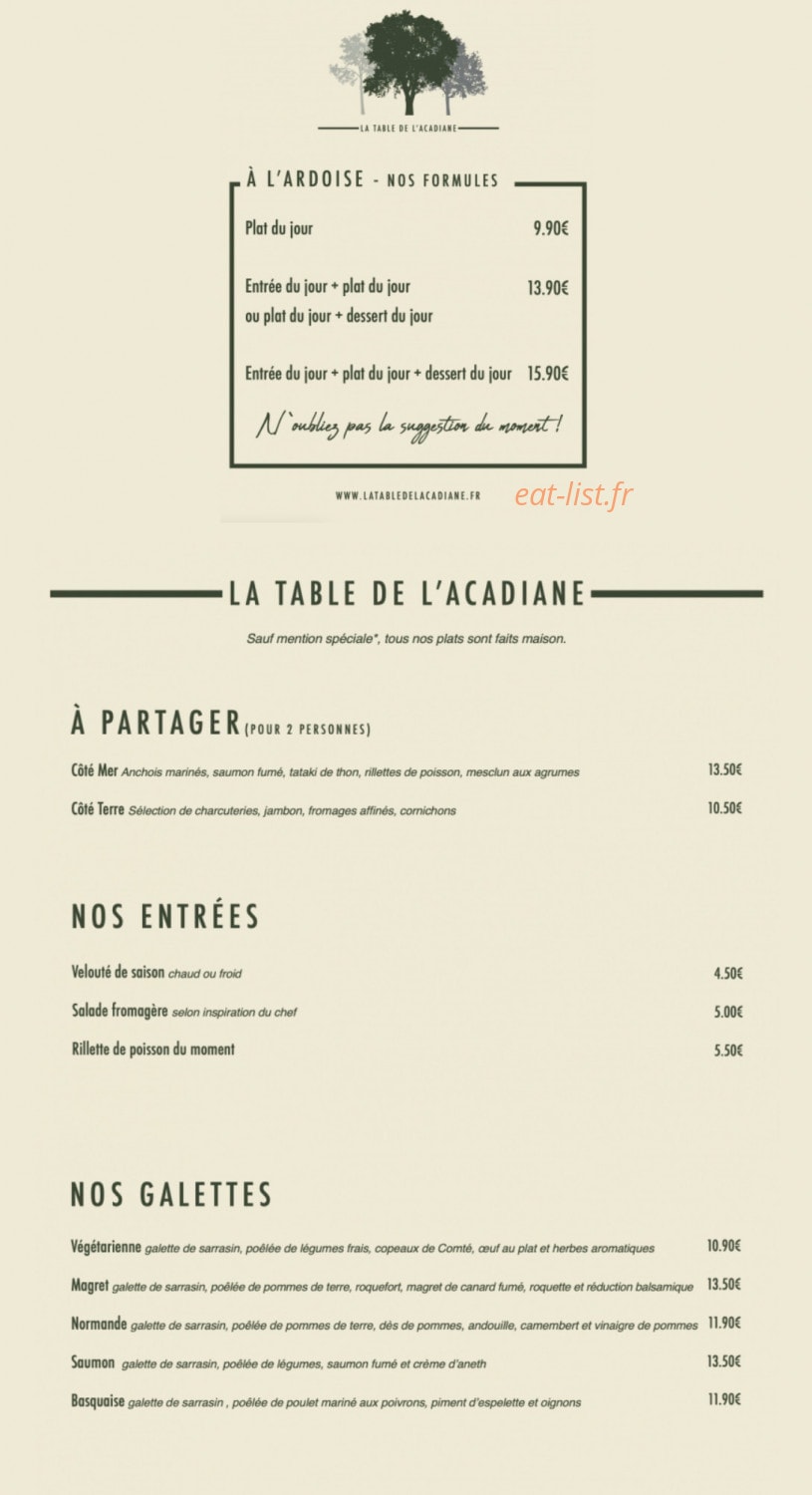 La Table de l'Acadiane — carte page 2