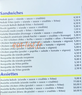 Le 202 Kebab — carte page 1