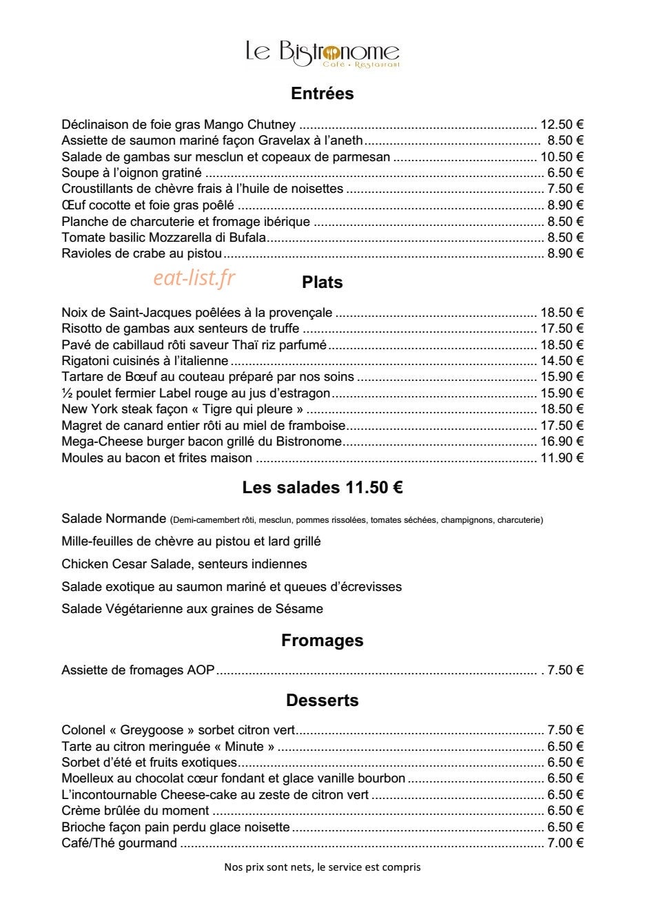 Le Bistronome — carte page 1