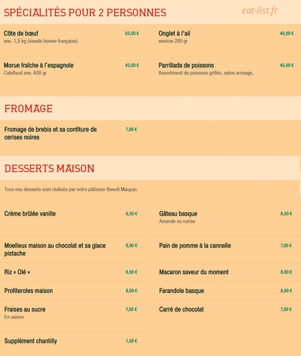 Le Bistrot Basque — carte page 10