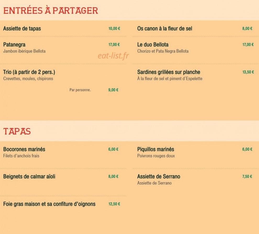 Le Bistrot Basque — carte page 1