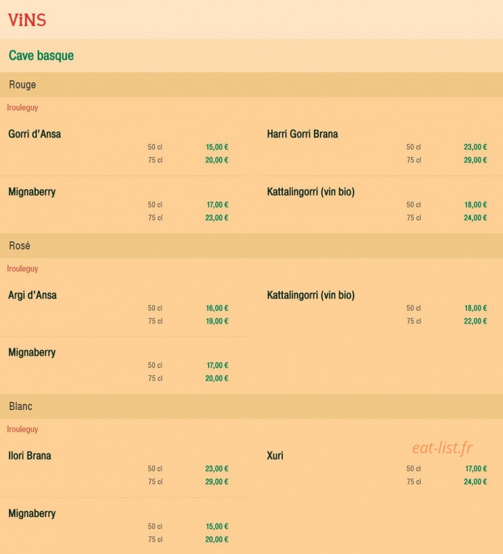 Le Bistrot Basque — carte page 12