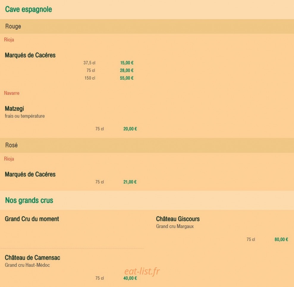 Le Bistrot Basque — carte page 14