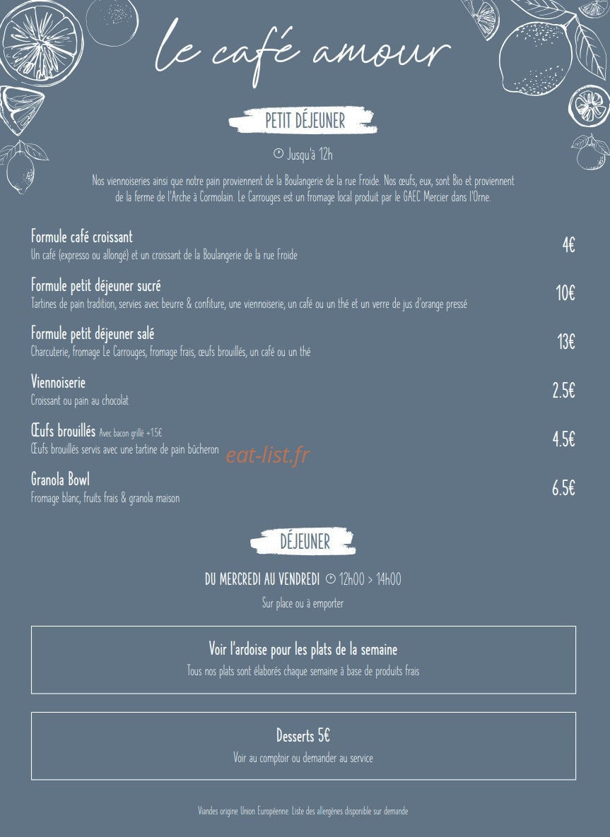 Le café Amour — carte page 3