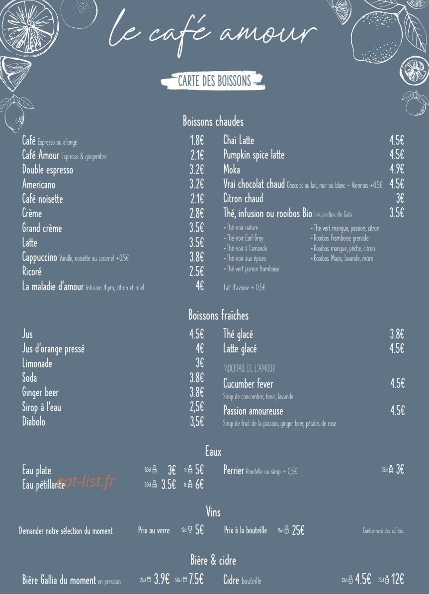 Le café Amour — carte page 5