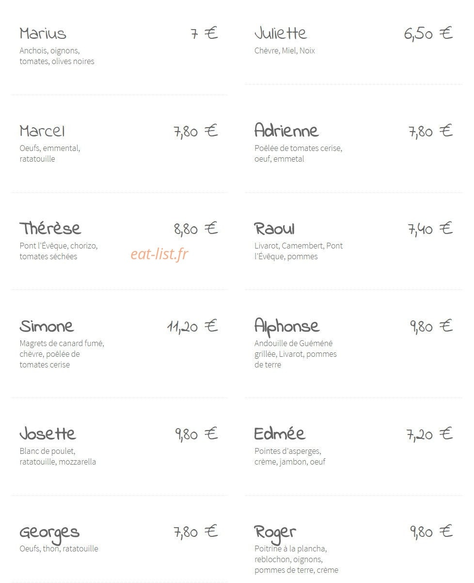 Le Grenier à Crêpes — carte page 2
