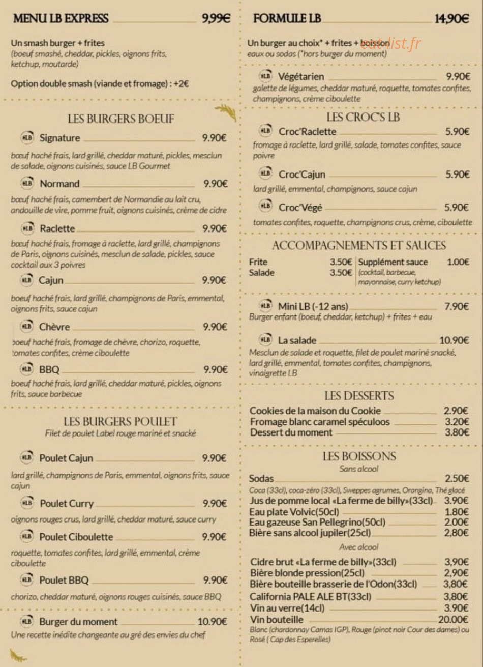 Les Burgers de Léa — carte page 1